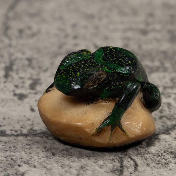 Vintage Dark Green Frog Tagua Carving