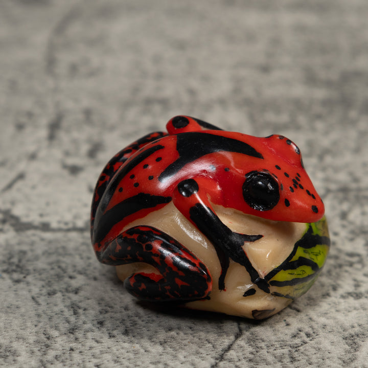 Vintage Red Green And Black Poison Dart Frog Tagua Carving