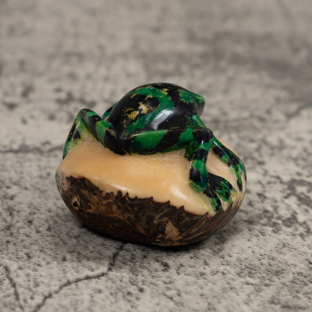Vintage Green And Black Poison Dart Frog Tagua Carving
