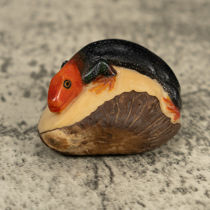 Redhead Black Gecko Lizard Tagua Carving