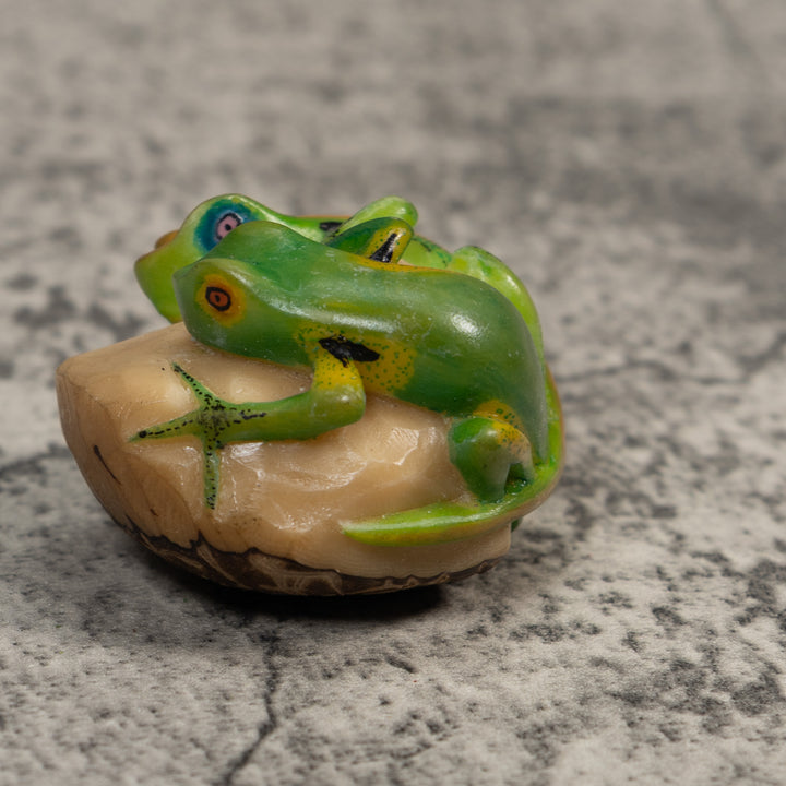 Green And Orange Double Poison Dart Frog Tagua Carving