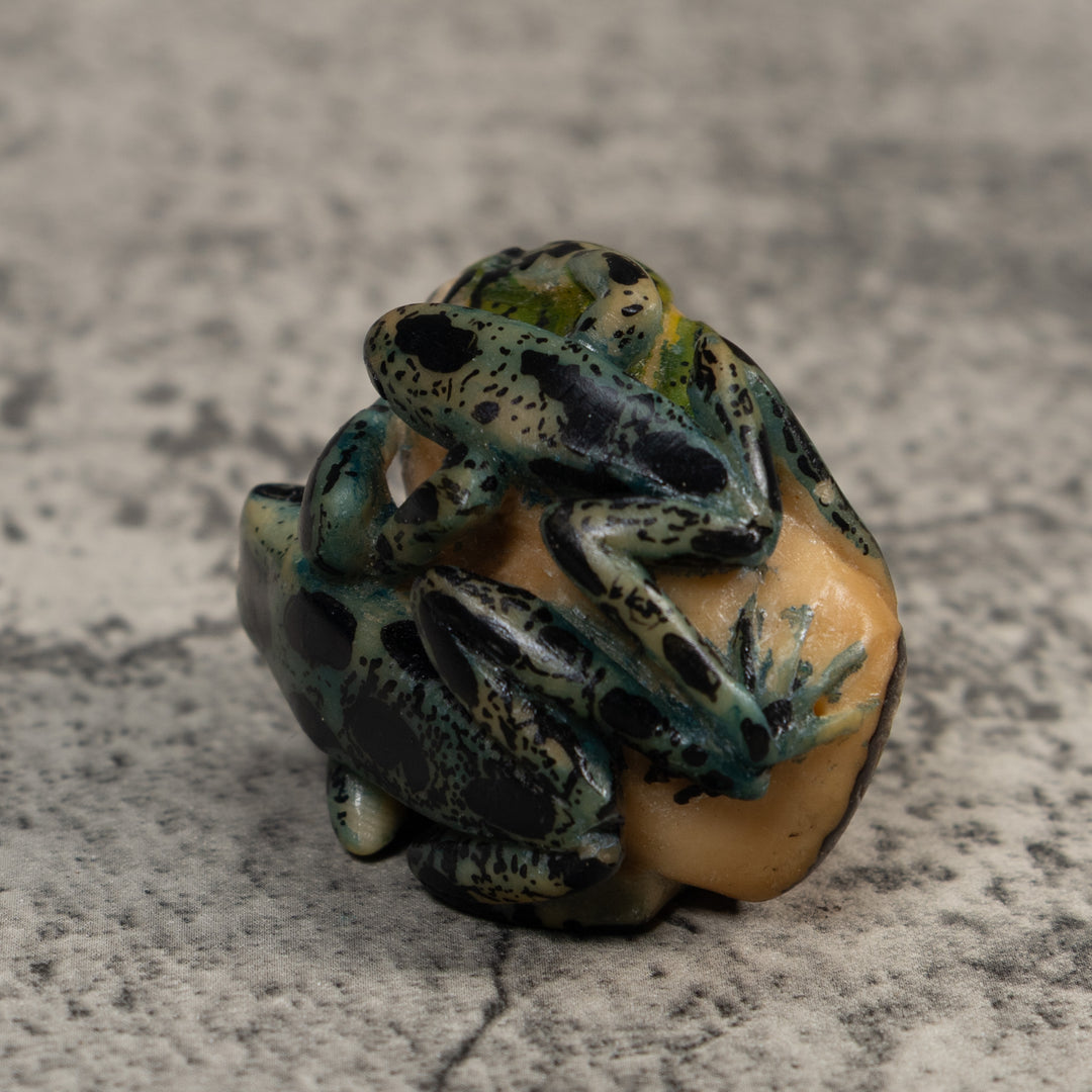 Vintage Blue And Black Double Poison Dart Frog Tagua Carving