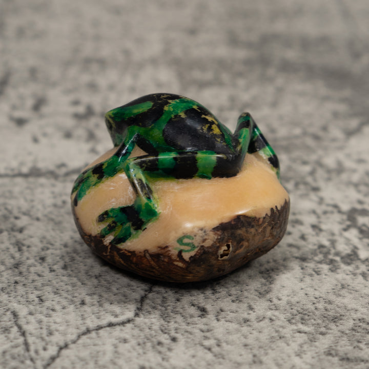 Vintage Green And Black Poison Dart Frog Tagua Carving