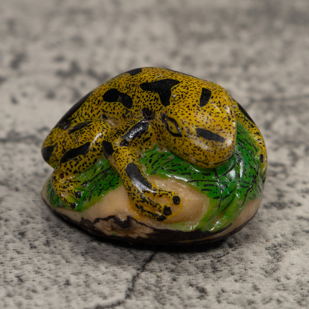 Gold Black And Green Frog Tagua Carving