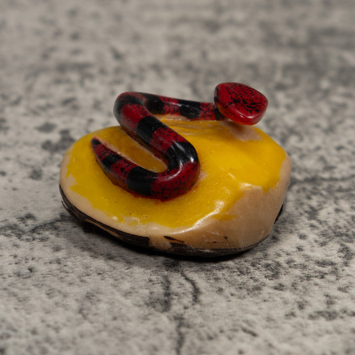 Vintage Red And Black Snake Tagua Carving