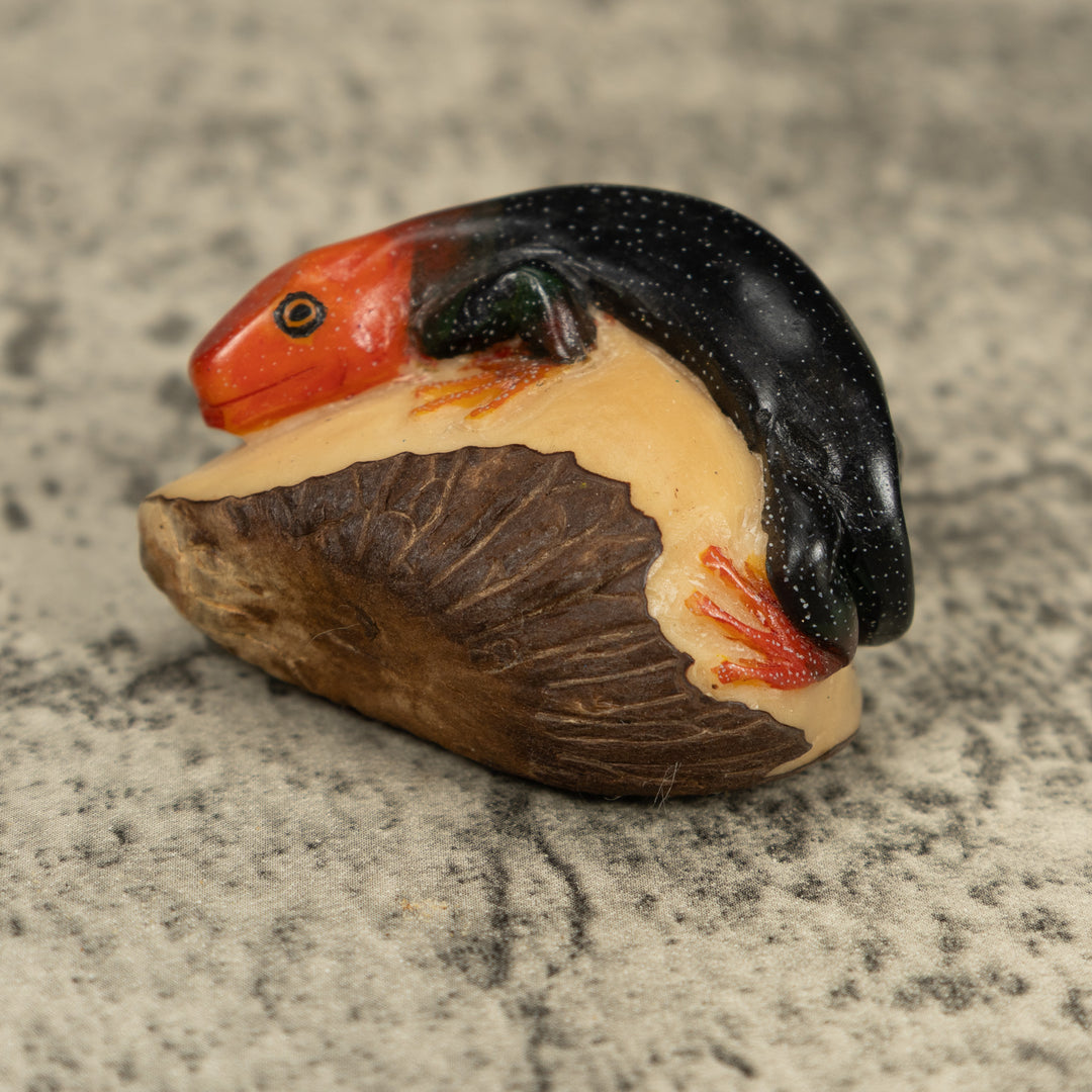 Redhead Black Gecko Lizard Tagua Carving