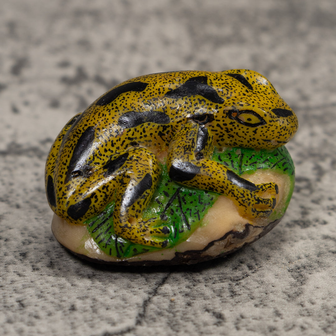 Gold Black And Green Frog Tagua Carving