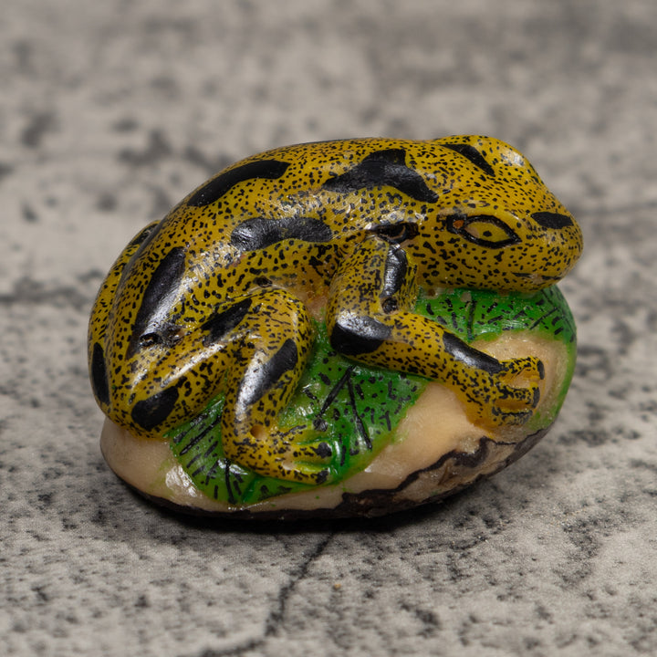 Gold Black And Green Frog Tagua Carving