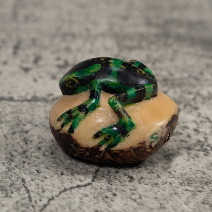 Vintage Green And Black Poison Dart Frog Tagua Carving