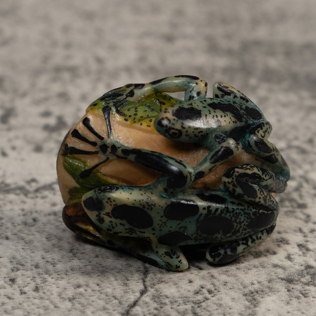 Vintage Blue And Black Double Poison Dart Frog Tagua Carving