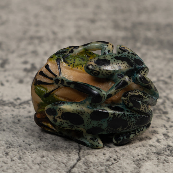 Vintage Blue And Black Double Poison Dart Frog Tagua Carving
