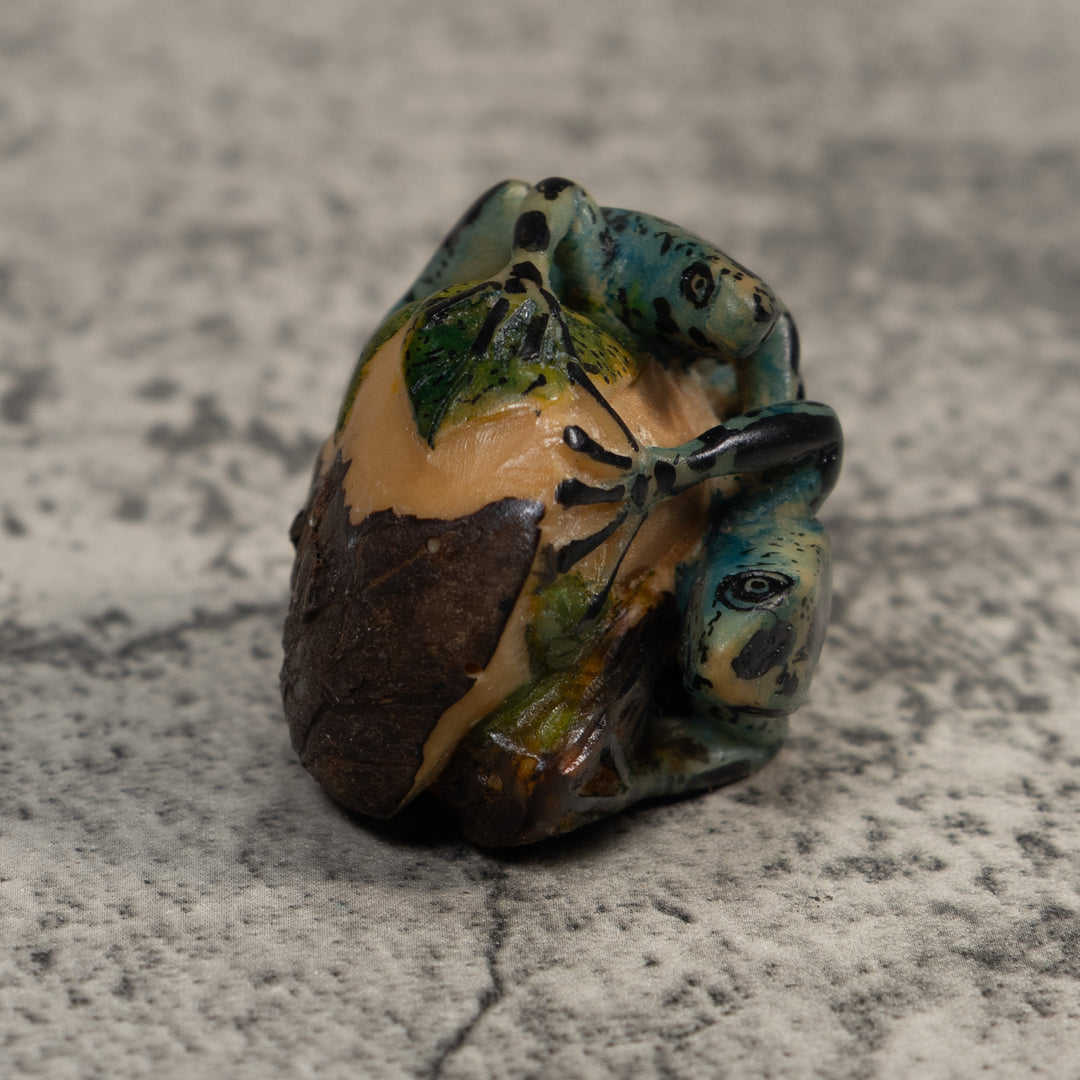 Vintage Blue And Black Double Poison Dart Frog Tagua Carving