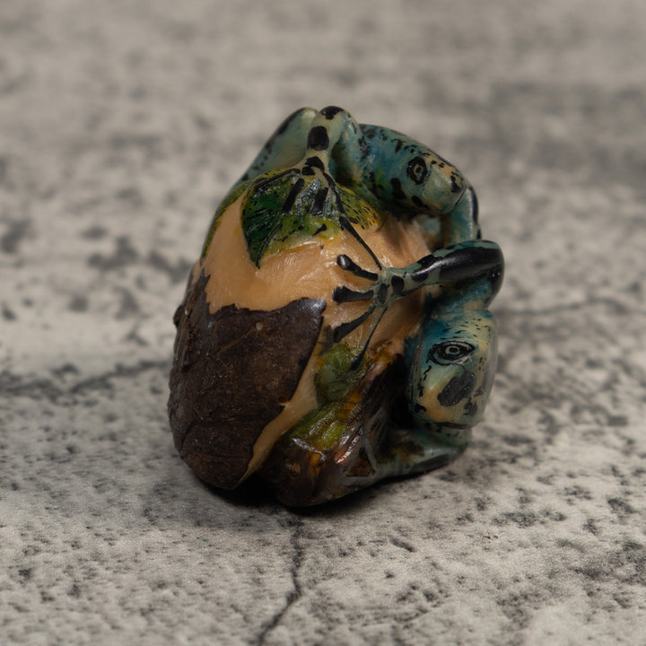 Vintage Blue And Black Double Poison Dart Frog Tagua Carving