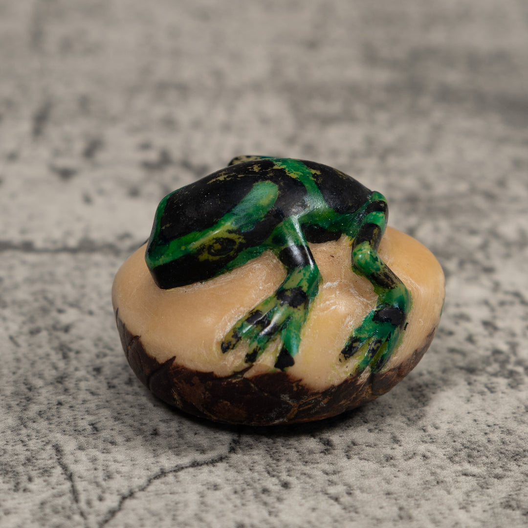 Vintage Green And Black Poison Dart Frog Tagua Carving