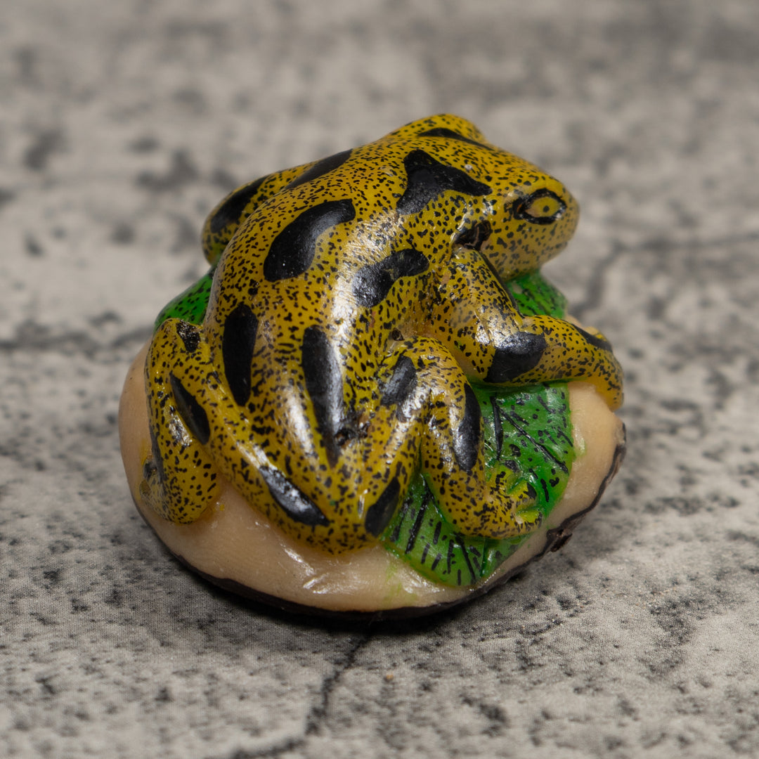 Gold Black And Green Frog Tagua Carving