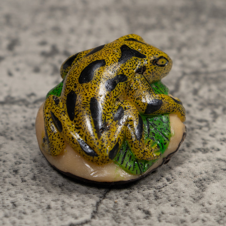 Gold Black And Green Frog Tagua Carving