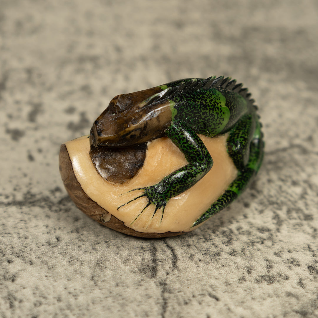 Dark Green Iguana Lizard Tagua Carving