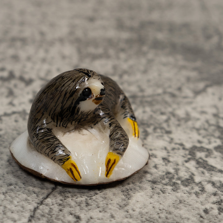 Gray And Yellow Sloth Tagua Carving