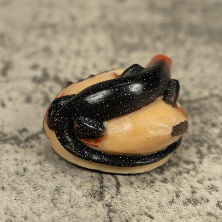 Redhead Black Gecko Lizard Tagua Carving