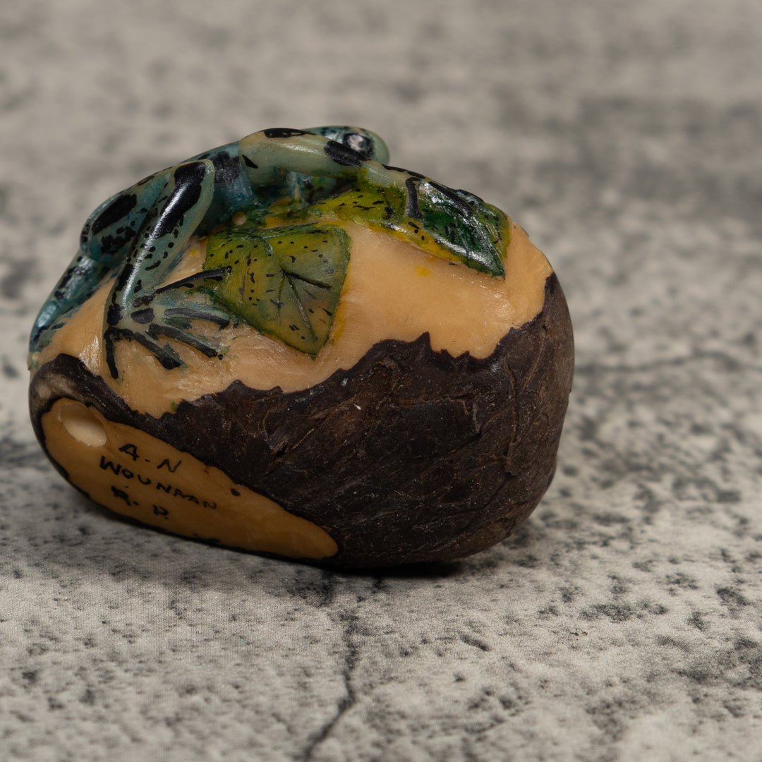Vintage Blue And Black Double Poison Dart Frog Tagua Carving