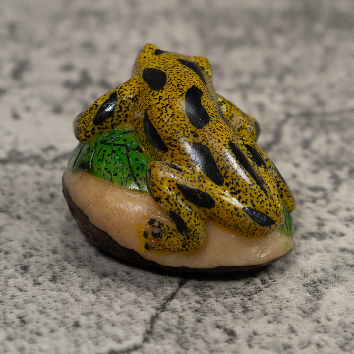 Gold Black And Green Frog Tagua Carving