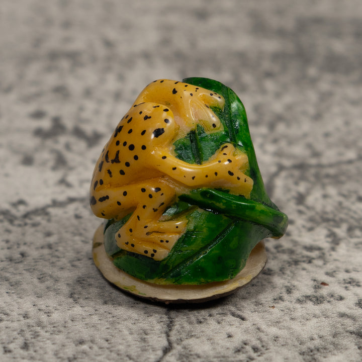 Vintage Black Yellow And Green Frog Tagua Carving