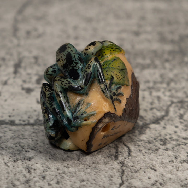 Vintage Blue And Black Double Poison Dart Frog Tagua Carving