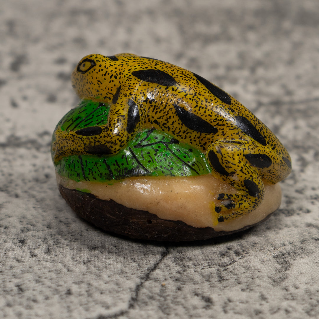Gold Black And Green Frog Tagua Carving