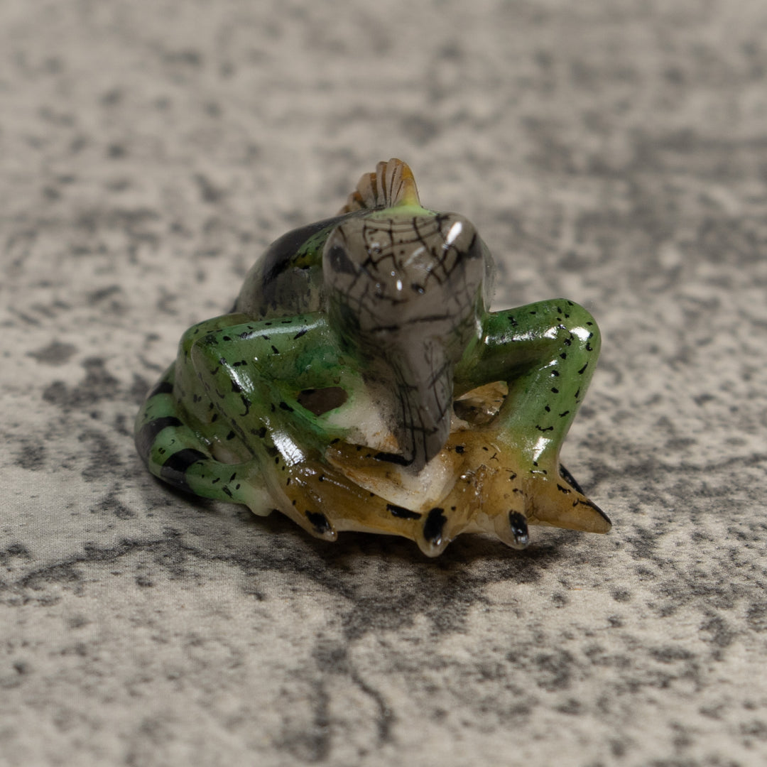 Vintage Green And Black Iguana Lizard Tagua Carving