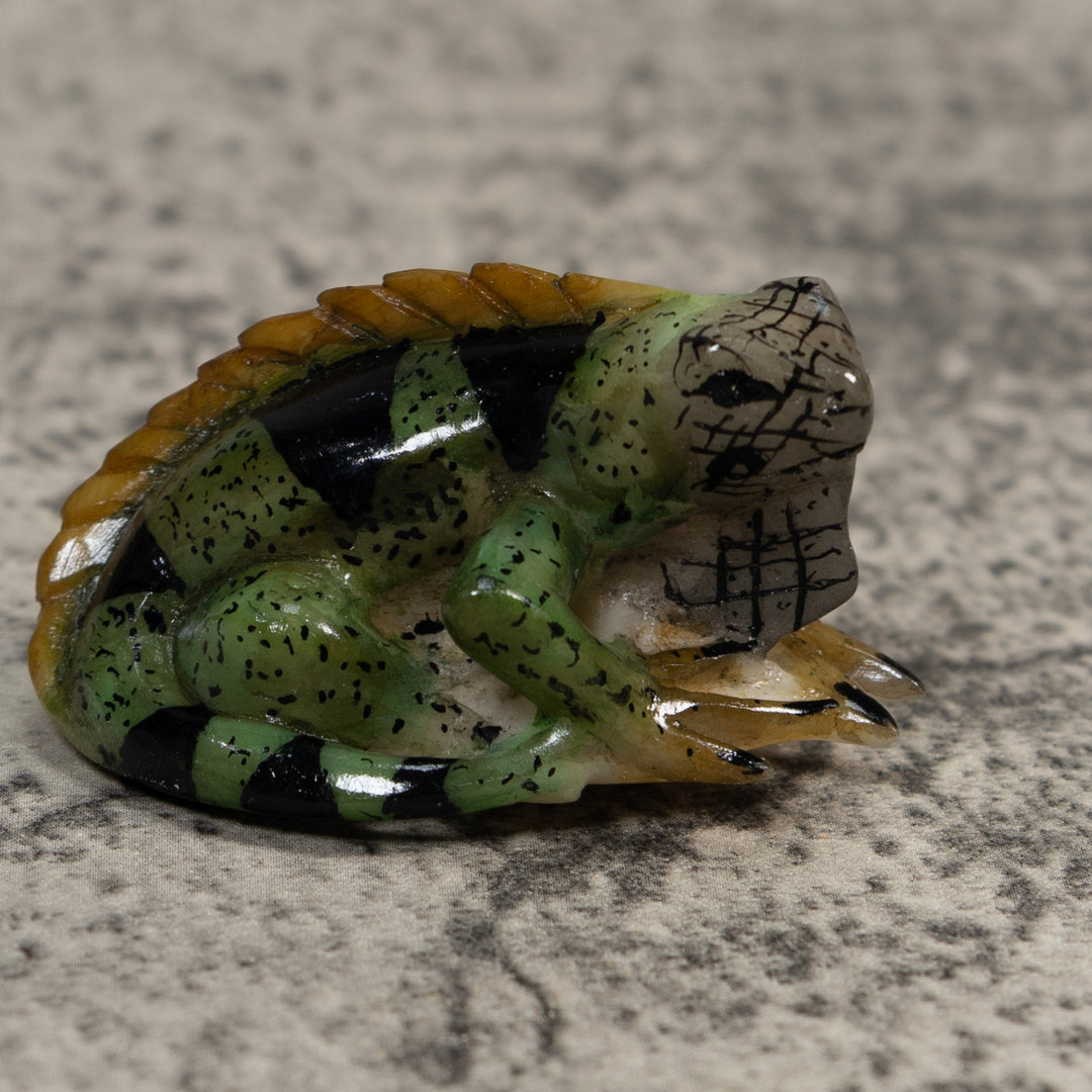 Vintage Green And Black Iguana Lizard Tagua Carving