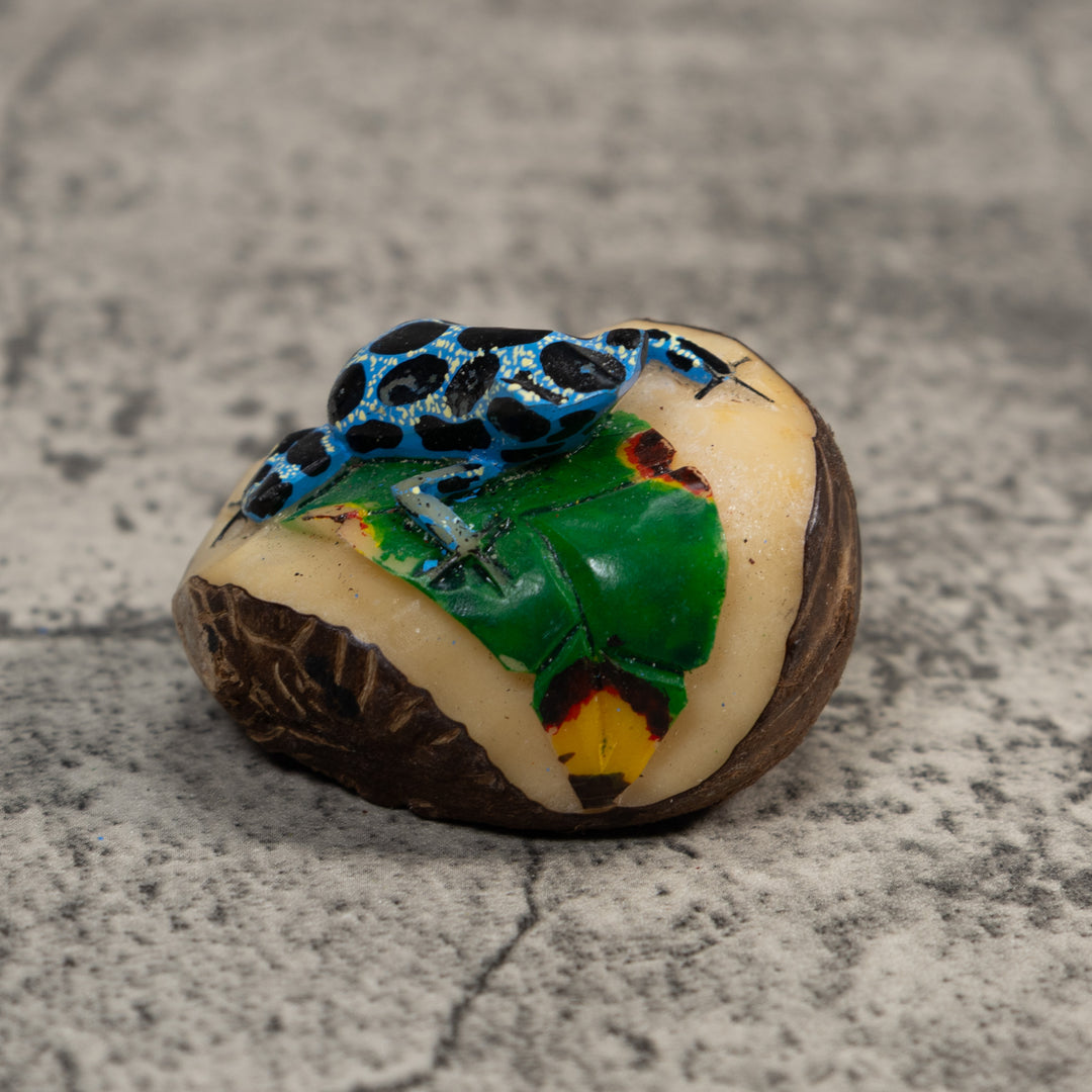 Black Blue And White Poison Dart Frog Tagua Carving