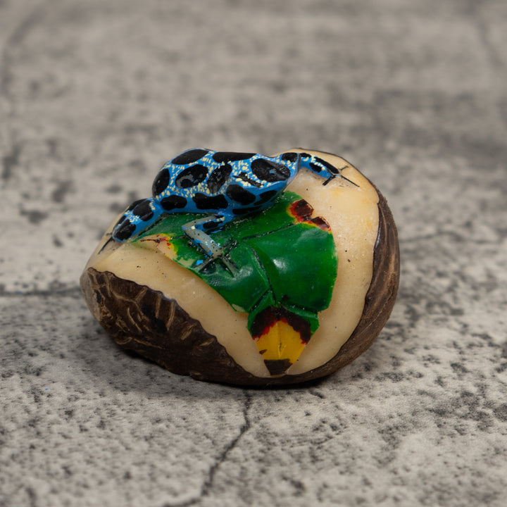 Black Blue And White Poison Dart Frog Tagua Carving