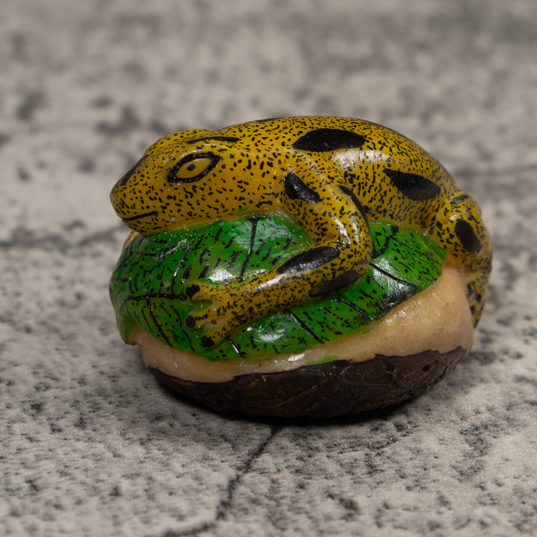 Gold Black And Green Frog Tagua Carving