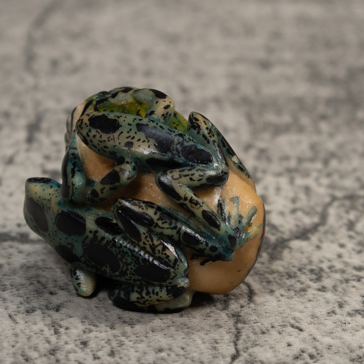 Vintage Blue And Black Double Poison Dart Frog Tagua Carving