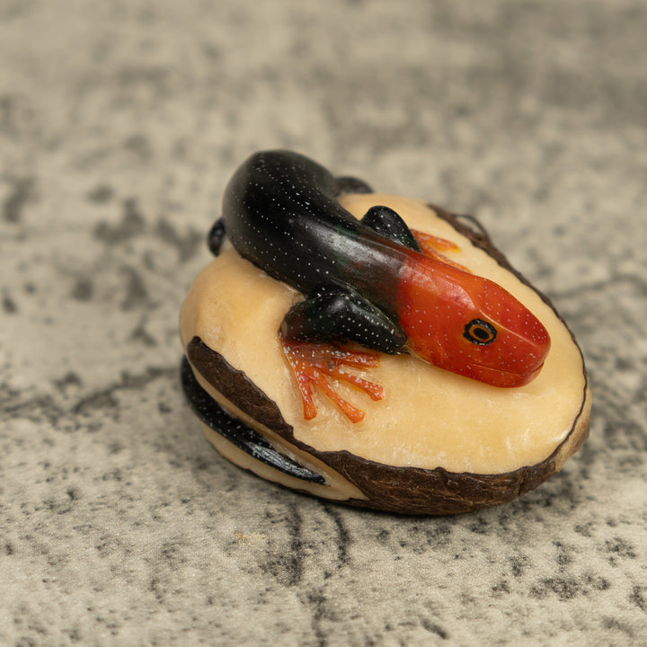 Redhead Black Gecko Lizard Tagua Carving
