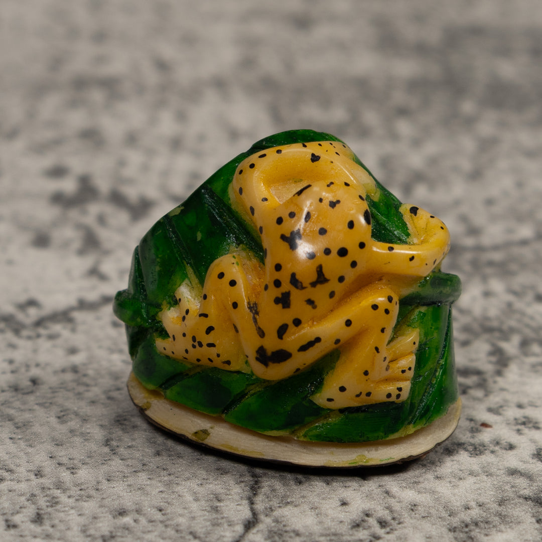 Vintage Black Yellow And Green Frog Tagua Carving