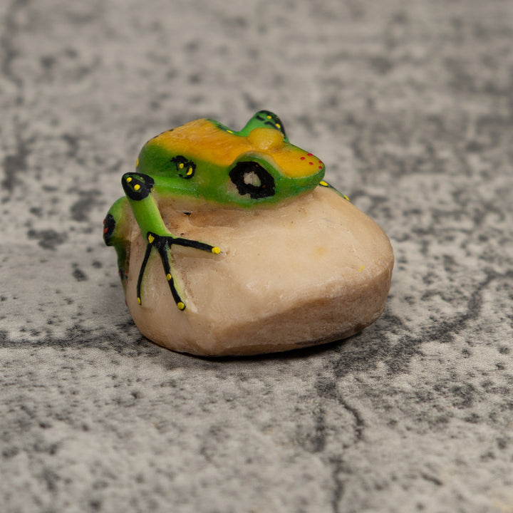 Vintage Green Yellow And Black Frog Tagua Carving