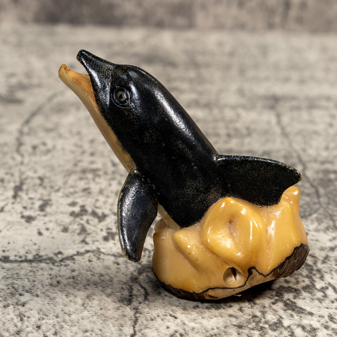 Vintage Dolphin Coming Out Of Wave Tagua Carving