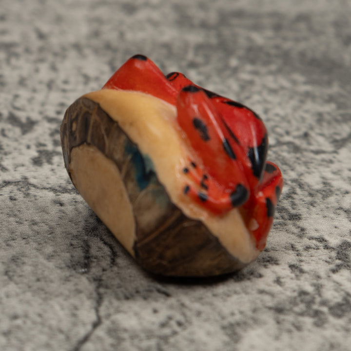 Vintage Black And Red Frog Tagua Carving