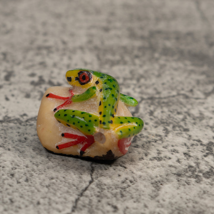 Green Yellow And Black Poison Dart Frog Tagua Carving