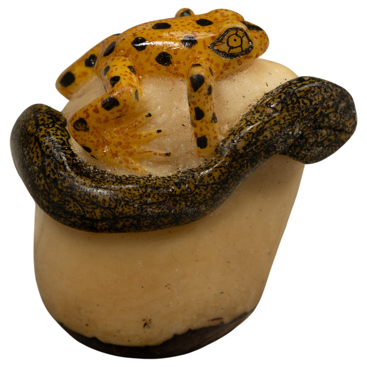 Golden Frog And Snake Tagua Carving