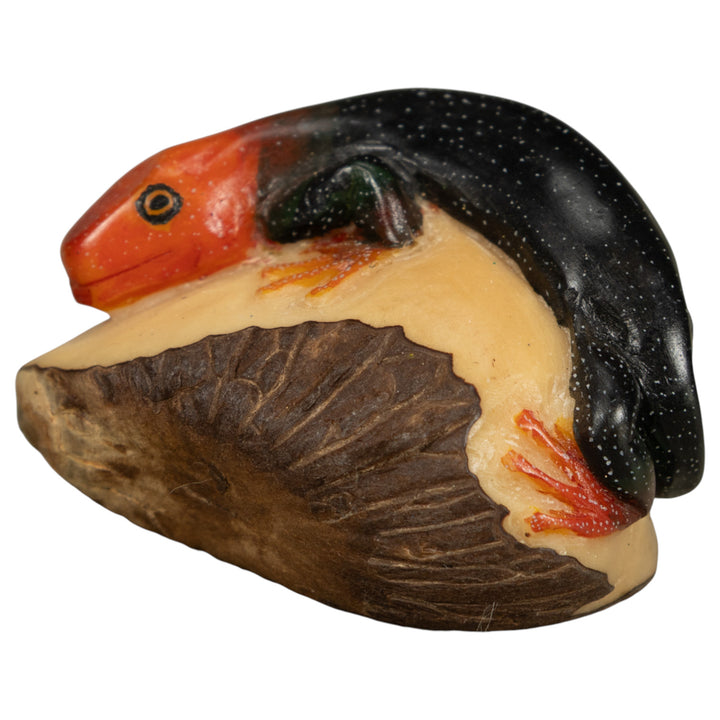 Redhead Black Gecko Lizard Tagua Carving