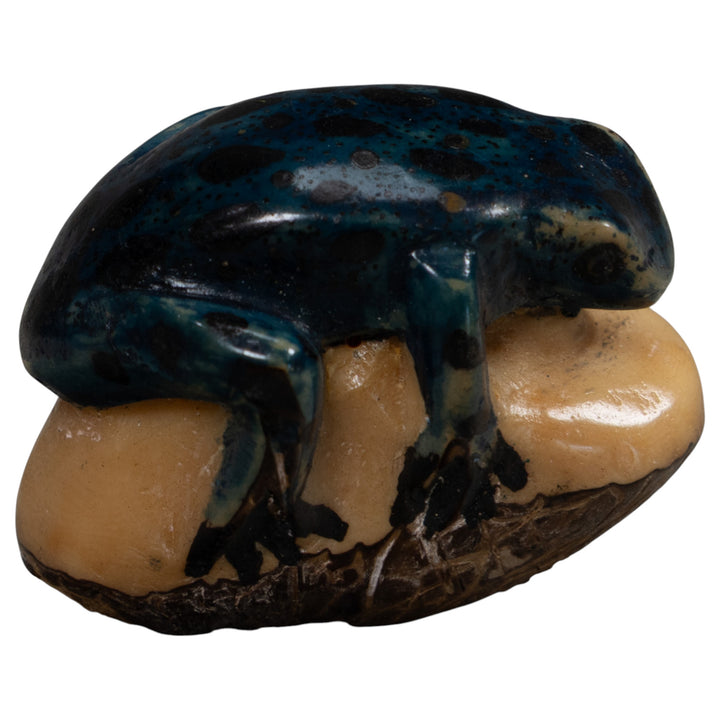 Vintage Dark Blue Frog Tagua Carving