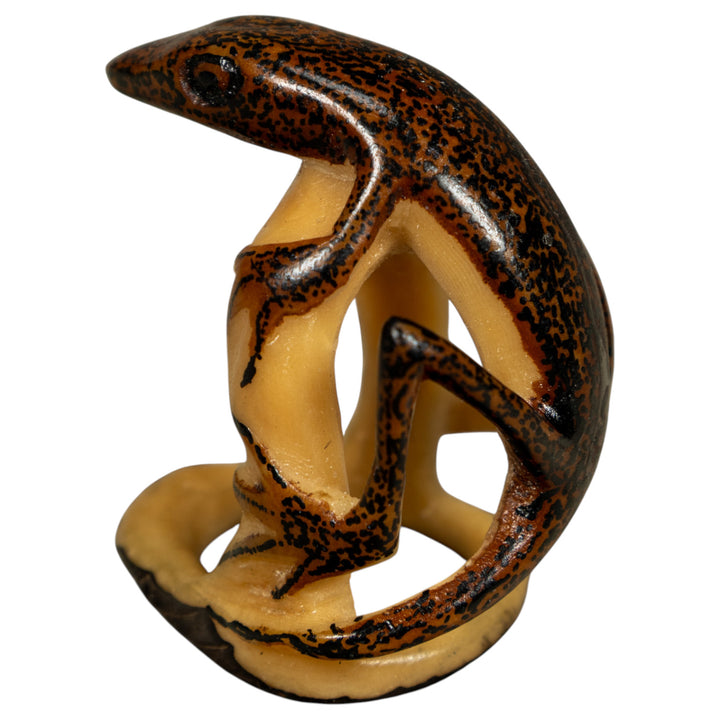 Brown And Black Gecko Lizard On Pedestal Tagua Carving
