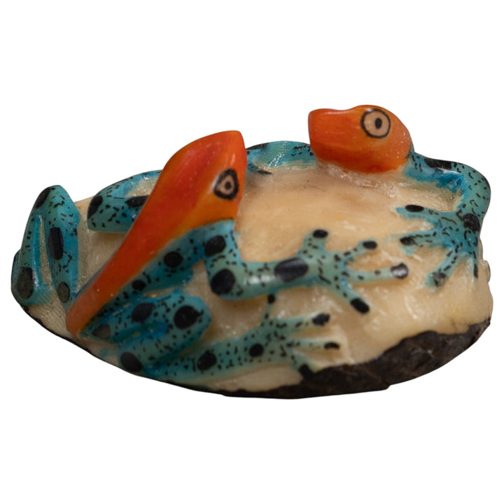 Double Vintage Red And Blue Poison Dart Frog Tagua Carving