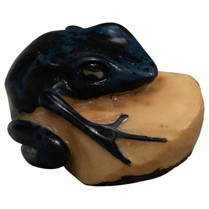 Vintage Dark Blue Green Frog Tagua Carving