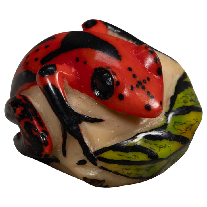 Vintage Red Green And Black Poison Dart Frog Tagua Carving