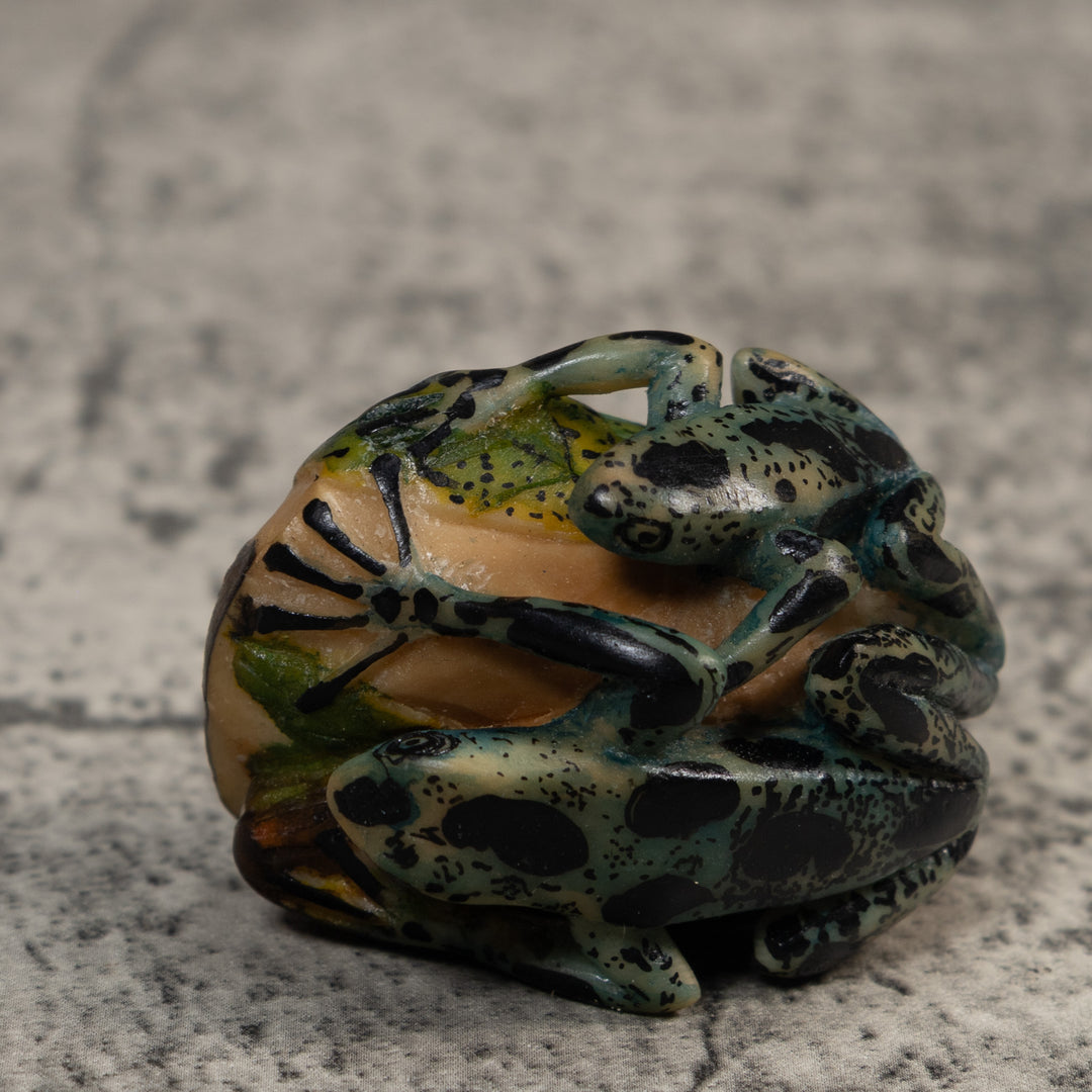 Vintage Blue And Black Double Poison Dart Frog Tagua Carving