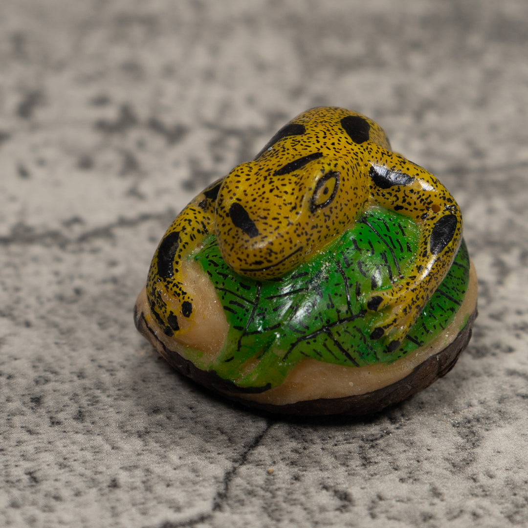 Gold Black And Green Frog Tagua Carving