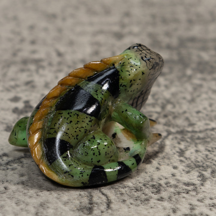 Vintage Green And Black Iguana Lizard Tagua Carving